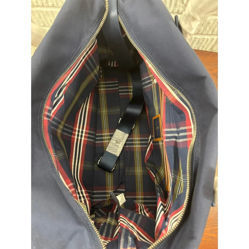 Brooks Brothers Navy Canvas Leather Trim Wells Duffle Weekend Travel Bag